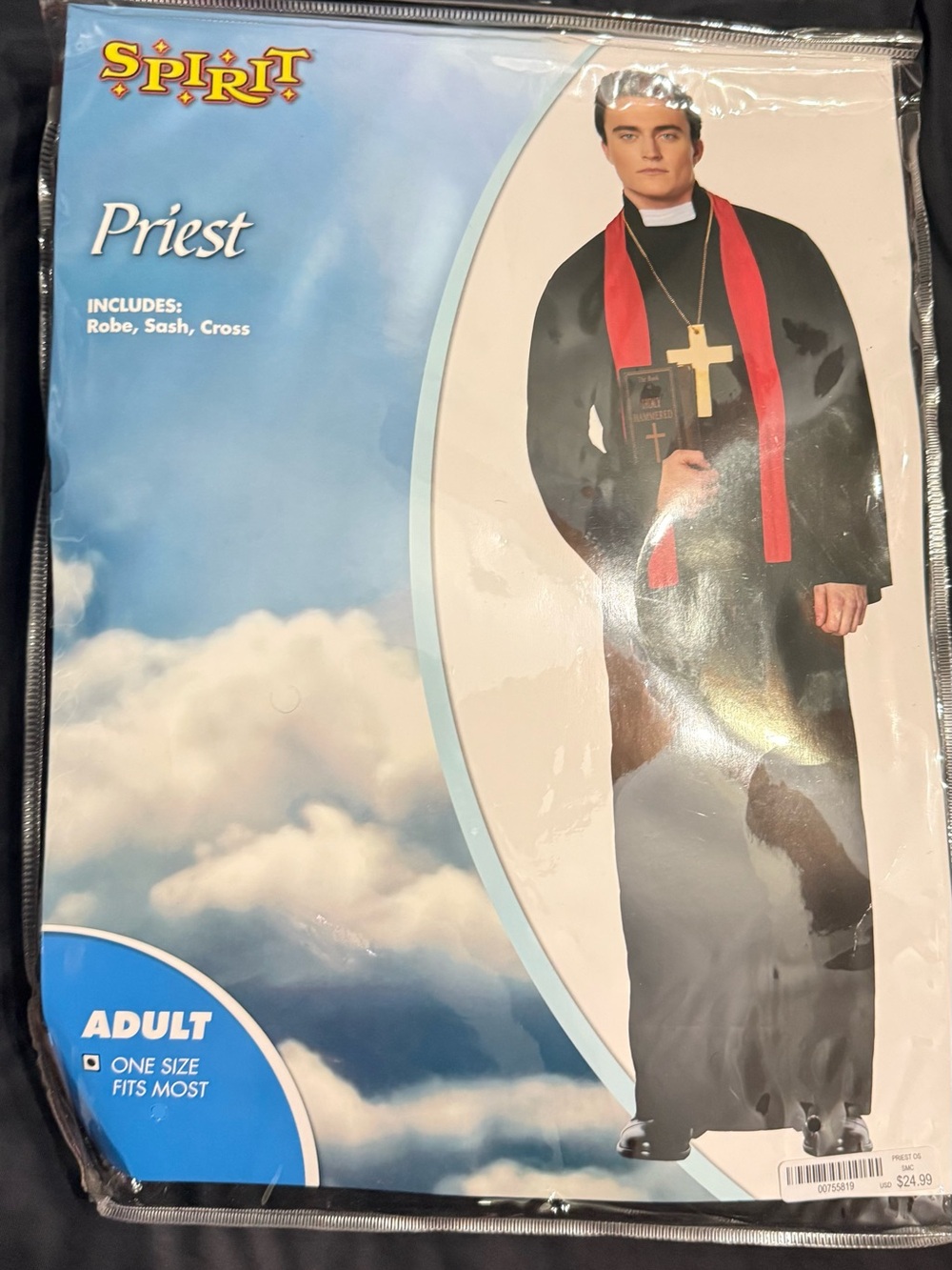 Spirit Priest Costume - Black Robe with Red Stole